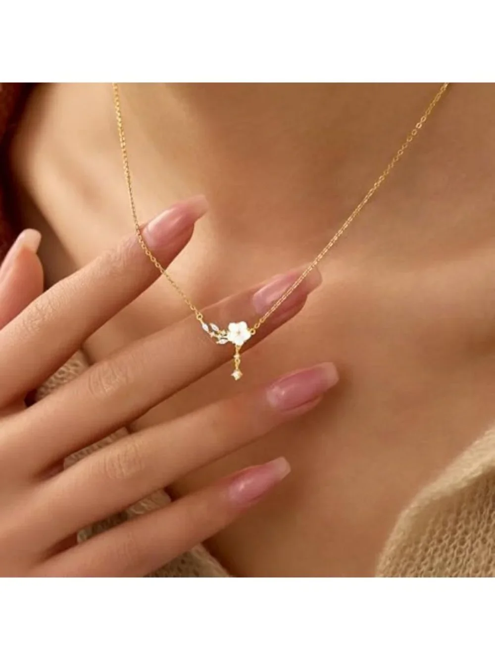 Dainty 925 Sterling Silver Cherry Blossom Necklace for Women, Mom & Daughter